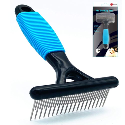 DSKRUI Undercoat Rake for Dogs, Designed for Breeds with Medium to Long Undercoats,Long & Short Stainless Steel Teeth, Safe Dematting Comb for Easy Mats & Tangles Removing