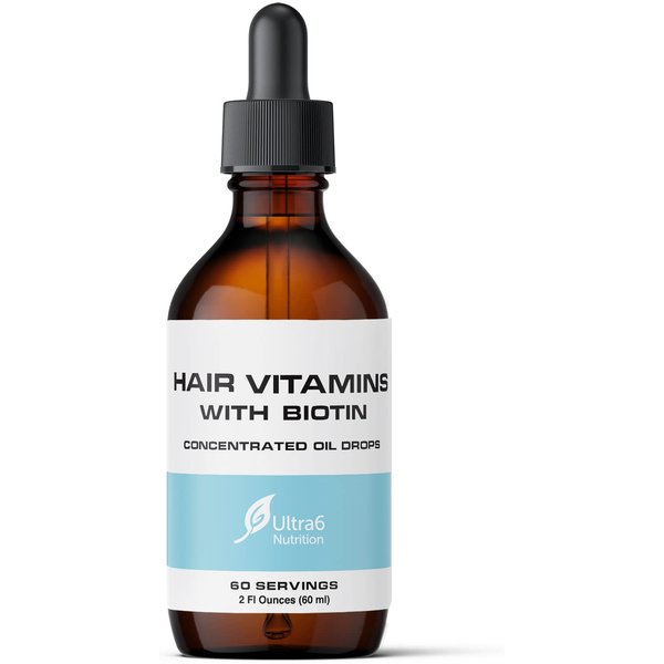 Liquid Biotin with Hair Vitamins, Vitamin C, Organic Coconut Oil, Vitamin E + Vitamin B6. For Hair Skin + Nails and Immunity Support. A Biotin Liquid + Hair Oil Supplement