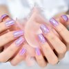 Magic Pink Purple Chrome Holographic Press On Nails Short Squoval False Nails Women Girls Nail Art Full Cover Reusable Fingernails Datechable Acrylic Manicure For Daily Dating Office Home Party