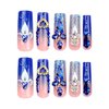 QQPPOLIU Royal Blue Press on Nails Long Length Square Shape Acrylic Fake Nails with Rhinestones Designs False Nails Mother'S Day Gift 24pcs