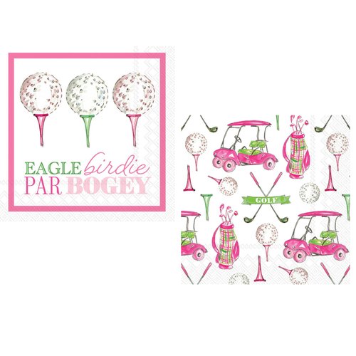 Ladies Golf Themed Party Napkins- 40 Count | 2 packs of 20CT Beverage Napkins | Eagle Birdie Par & Girly Golf Designs, 5" x 5"