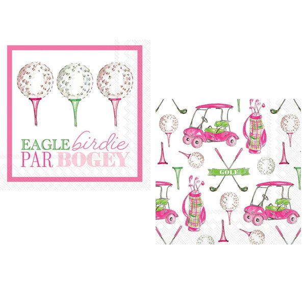 Ladies Golf Themed Party Napkins- 40 Count | 2 packs of 20CT Beverage Napkins | Eagle Birdie Par & Girly Golf Designs, 5" x 5"