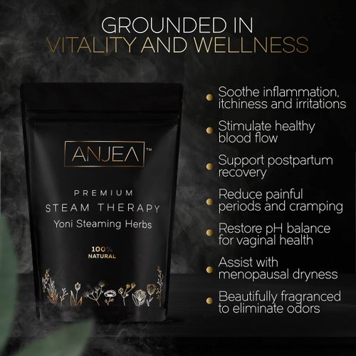 ANJEA Yoni Steaming Herbs 4 oz (4-8 steams), Vsteam Herbs for Cleansing and Tightening Detox, Natural V Steam Herbs for V Steam Seat Kit, Herbal Sitz Bath Soak, Filter Bags Included