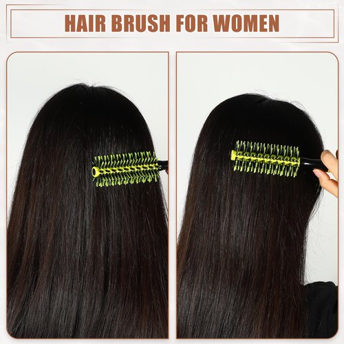 VOCOSTE Round Hair Brush, Hair Brushes for Women, Nylon Bristle Pins Round Brush, Styling Hair Brush for Wet, Dry, Wig, Straight Hair, Yellow, 10.04"x2.56"