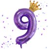 40 Inch Purple Number 9 & Mini Crown Balloon for Birthday Party Decorations, 9th Birthday Party Decorations Purple Theme Party Balloons Decorations Supplies