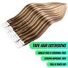 VINBAO Tape In Hair Extensions Human Hair Color Dark Brown #4 Highlights #27 Caramel Blonde Tape In Hair Extensions Real Human Hair Extensions Tape In Silky Straight 20pcs/50g(18inch, #4P27)