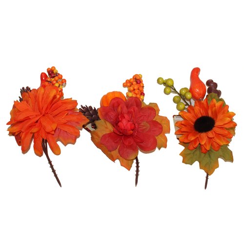 REGENT 9" Reusable Floral Harvest Indoor/Outdoor Reusable Decoration (3 Stems) Fall Floral Picks