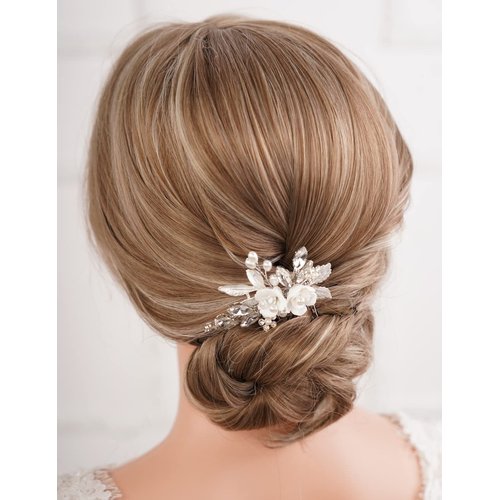 Missgrace Bride Wedding Crystal Pearl Leaf Rhinestones Hair Comb Silver Gold Bridal Hair Pieces Rhinestone Bridal Hair Clip Flower Hair Side Combs Wedding Hair Accessories for Brides Women (Silver)