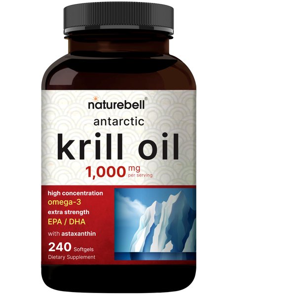 NatureBell Antarctic Krill Oil 1000mg Supplement, 240 Softgels, Natural Source of Omega-3s, EPA, DHA and Astaxanthin - No Aftertaste - Support Heart Health, Mercury Free & Non-GMO