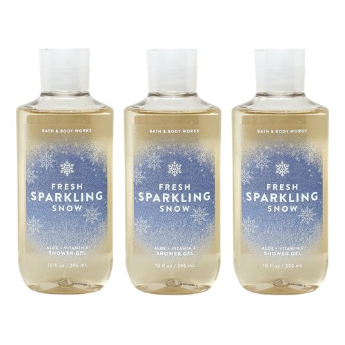 Bath and Body Work FRESH SPARKLING SNOW 3 Pack Aloe + Vitamin E Shower Gel Bundle - 10 fl oz / 295 mL each