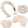 SuPoo 6pcs Khaki Spa Headband Sponge Face Wash Headband and Wristband Makeup Head Band Puffy Skincare Headband with Hair Ties Terry Cloth Cute Hair Band for Washing Face Teen Girl Gifts Trendy Stuff