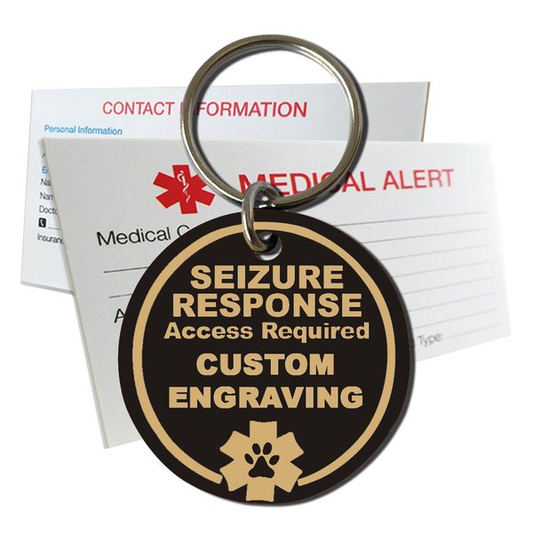 My Identity Doctor Seizure Response Service Dog ID Tag Custom Engraved Round Plastic - Gloss Black - Small