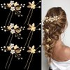 6 Pieces Bridal Wedding Hair Pins Gold Leaf Crystal Pearl Hair Pins Clips Headpiece Vintage Wedding Hair Accessories Jewelry with Rhinestone for Brides Bridesmaids Flower Girls (Elegant)
