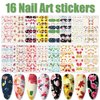 WOKOTO 16 Sheets Flowers Nail Polish Strips Stickers Self-Adhesive Full Nail Wraps for Women Daisy Rose Maple Leaf Flower Nail Stickers for Acrylic Nails with Nail File Stik On Nail Strips for Nails