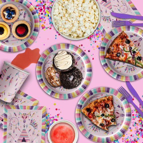 Pink Tribal Boho Girl Birthday Party Supplies Set Plates Napkins Cups Tableware Kit for 16