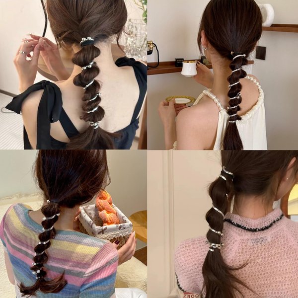 Generic Braided Telephone Spiral Hair Ties Phone Cord, Phone Cord Straight Spiral Hair Ties Ponytail Braids Fixed Hair Rope No Crease Elastic Accessory for Women Girl (4Pcs)