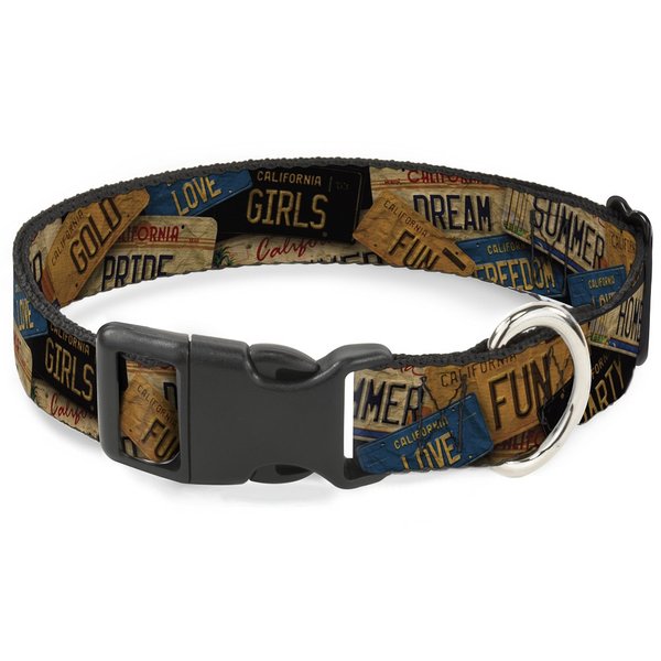 Buckle-Down Cali License Plates Stacked Vintage Plastic Clip Collar, 1" x 11-17"/Medium