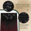 Ugeat Balayage Clip in Hair Extensions Black to Wine Red Hair Extensions Clip ins Real Human Hair Ombre Black to Burgundy Clip in Human Hair Extensions Full Head 16 Inch 7pcs 120g(105g Hair+15g Clips)