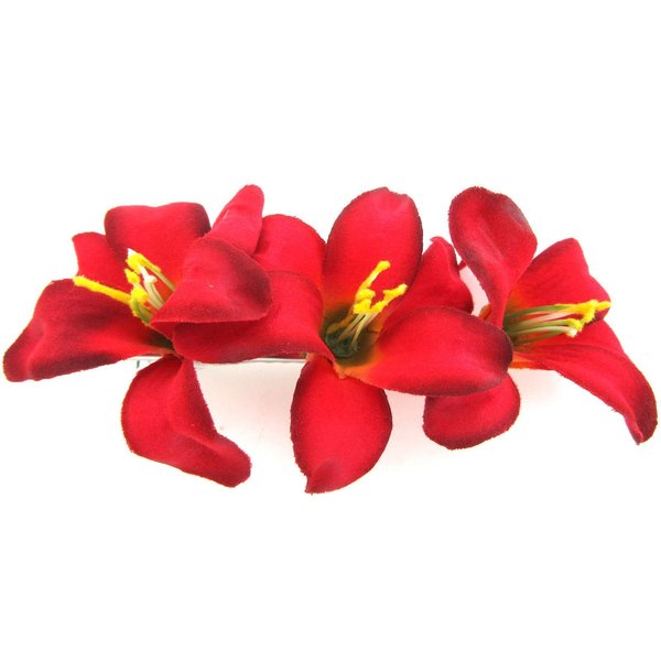 Triple 2.5 Inch Red Lily Silk Flower Hair Clip with Teeth