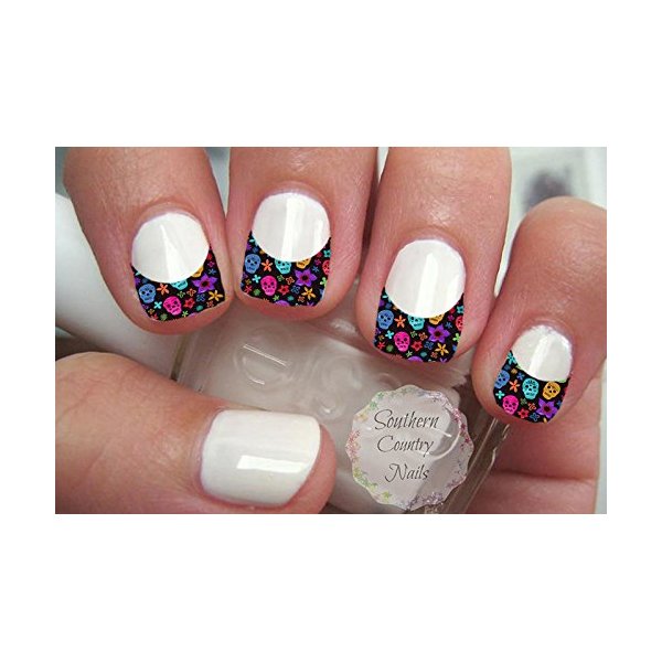 Sugar Skull French Tips Nail Art Decals Set 2