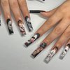 Halloween Press on Nails Long Square Fake Nails Eight Ghost Face Bleed Designs False Nails Full Cover Abstract Acrylic Nails Matte Extra Long Glue on Nails Halloween Stick on Nails for Women Girls
