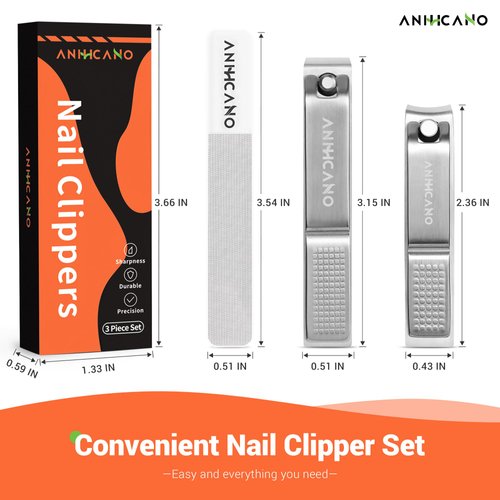 Nail Clippers with Glass Nail File, Ultra Sharp Nail Clipper Set, Professional Fingernail & Toenail Clippers Nail Cutter Set for Men and Women (Silver_Cardboard Box)