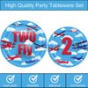 115 Pcs Airplane 2nd Birthday Party Decor Two Fly Paper Plates Napkins Forks Cups Tablecloth Banner Dinnerware for Aviation Theme Boys Boys 2nd Birthday Party Supplies Decorations