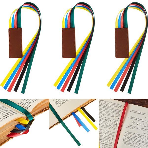 Outus 3 Pieces Bible Ribbon Bookmark Ribbon Markers Artificial Leather Bookmark with Colorful Ribbons for Books (Bright Style)