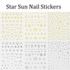 6 Sheets Star Nail Art Stickers 3D Self-Adhesive Gold Silver Sun Moon Nail Stickers Heart Nail Decals Nail Art Supplies Designs Star Moon Sun Nail Charm for Women Girls Acrylic Manicure Decorations