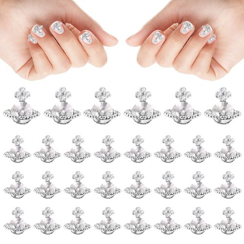 TIESOME 20 Pcs 3D Nail Rhinestones, Planet Nail Charms Shiny Saturn Shape Nail Art Alloy Diamond Crystal Luxury Nail Ornament Gems for Girls Nail Art DIY Crafts Decoration Supplies (White)
