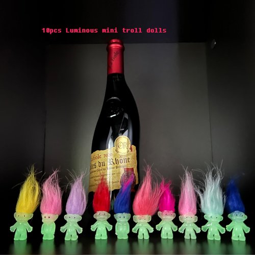 40pcs Luminous Mini Troll Dolls Glow in The Dark Vintage Action Figures Lucky Troll Dolls 1.2" Bodies, 2.3" Hair. Cake Toppers School Project, Arts and Crafts (40pcs)
