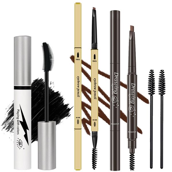 Generic 3 Different Silk Fiber Mascara,with eyebrow pencil,Eyebrow brush Natural Waterproof Smudge-Proof,All Day Exquisitely Long, Smudge-Proof Eyelashes (Dark Brown, Black)