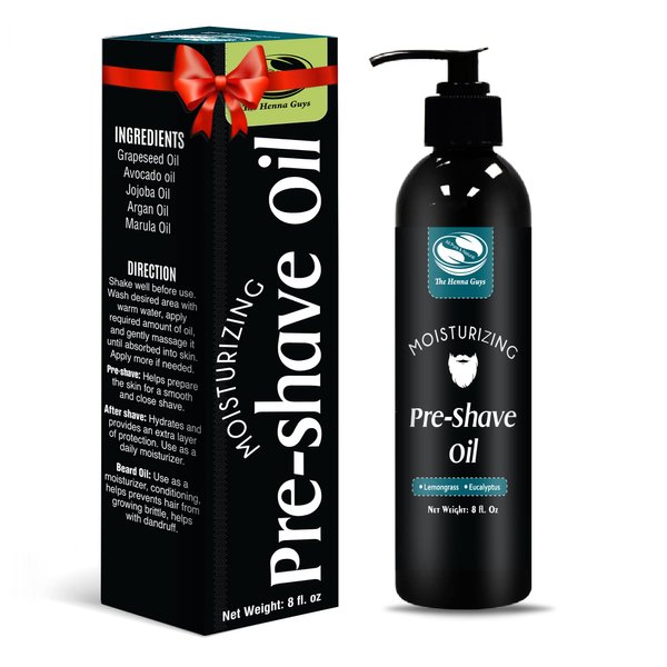 The Henna Guys 8 fl. Oz, Lemongrass & Eucalyptus Pre Shave Oil for Men, Premium Pre Shave Oil, Excellent Shaving oil for Men, Prepares for a burns free Shave, Works with Straight or Safety Razor