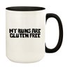 Knick Knack Gifts My Buns are Gluten Free - 15oz Ceramic Colored Handle and Inside Coffee Mug Cup, Black