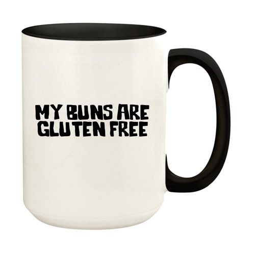 Knick Knack Gifts My Buns are Gluten Free - 15oz Ceramic Colored Handle and Inside Coffee Mug Cup, Black
