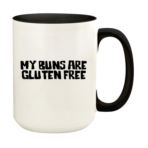 Knick Knack Gifts My Buns are Gluten Free - 15oz Ceramic Colored Handle and Inside Coffee Mug Cup, Black