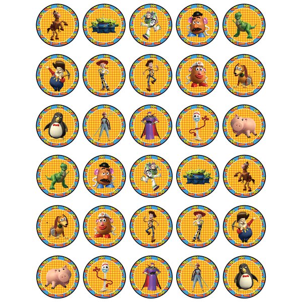 30 x Edible Cupcake Toppers Themed of Toy Story Collection of Edible Cake Decorations | Uncut Edible on Wafer Sheet