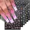 6pcs Camellia Tulip Flower Nail Stickers for Nail Art Black White Flower Nail Decals 3D Bow Nail Stickers for Women Floral Bow Stickers for Nails Camellia Tulip Nail Art Stickers Spring Nail Supplies