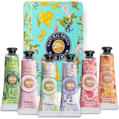 Yoken Shea Butter Hand Cream Gift Set, 6 Soothing Moisturizing Scents in Delicate Tins, 6 x 1 OZ