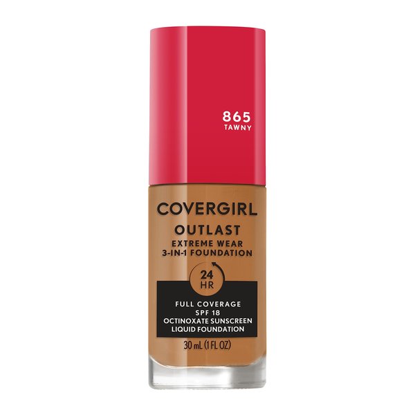 Covergirl Outlast Extreme Wear 3-in-1 Full Coverage Liquid Foundation, SPF 18 Sunscreen, Tawny, 1 Fl. Oz.