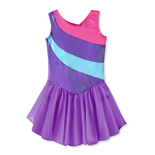 Kidsparadisy Gymnastics Leotards for Girls with Skirt Dance Leotard for Girls Leotards for Gymnastics with Skirt Toddler Gymnastic Outfits Dress Leotard for Girls Dance, Purple,110 for 3-4Y