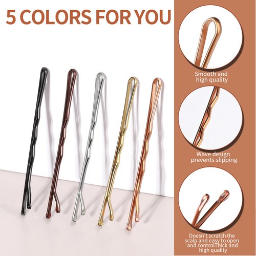 Teenitor Bobby Pins, 250Count Bobby Pins Brown for Women Girls, 2Inch Bobby Pins Black Blonde Brown Silver, Hair Pins Bobby Pins Blond Hair with Storage Box Bobby Pins Secure Hold