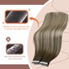 Sunny Hair Tape in Hair Extensions Brown Balayage Tape ins Human Hair Extensions Cool Brown Fading to Ash Brown Highlights Blonde Invisible Tape in Hair Extensions Brown Balayage 20pcs 50g 20inch