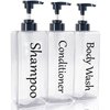 Shampoo and Conditioner Dispenser(Clear, Set of 3, 27oz)- Refillable & EmptyShampoo and Conditioner Bottles- Body Wash Dispenser Set-Modern Shampoo Bottles for Shower Soap