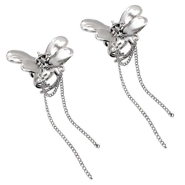Rumtock Silver Butterfly Hair Claw Hair Clip with Tassels Aesthetic Small Jaw Clips Nonslip Strong Hold for Women and Girls Thin Thick Curly Hair (Silver)
