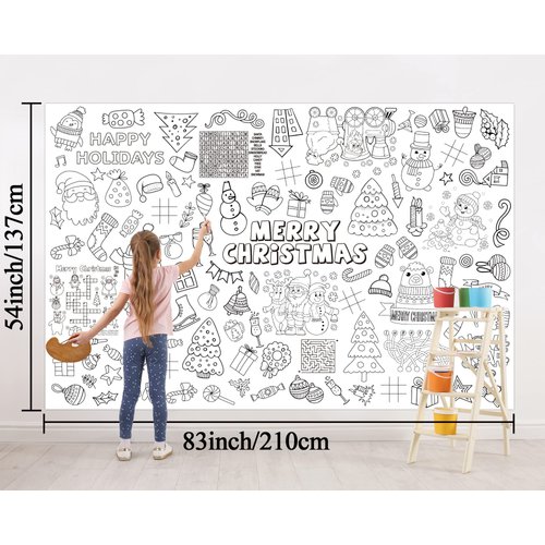 82”x 54”Christmas Giant Coloring Tablecloth Posters Washable and Reusable Crafts Activity for Kids, Xmas Huge Holiday Color-in Poster Table Cover Arts for Kids Preschool Kindergarten Classroom