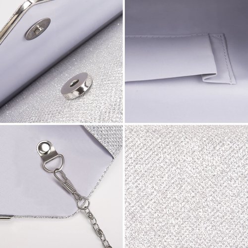 Larcenciel Clutch Purses for Women, Sparkling Envelope Evening Bag with Detachable Chain (Sliver)