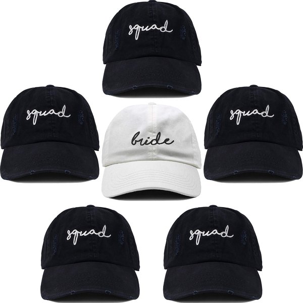 Funky Junque Bridal Baseball Cap - 6 Pack: 1 Bride & 5 Squads (Jet Black)