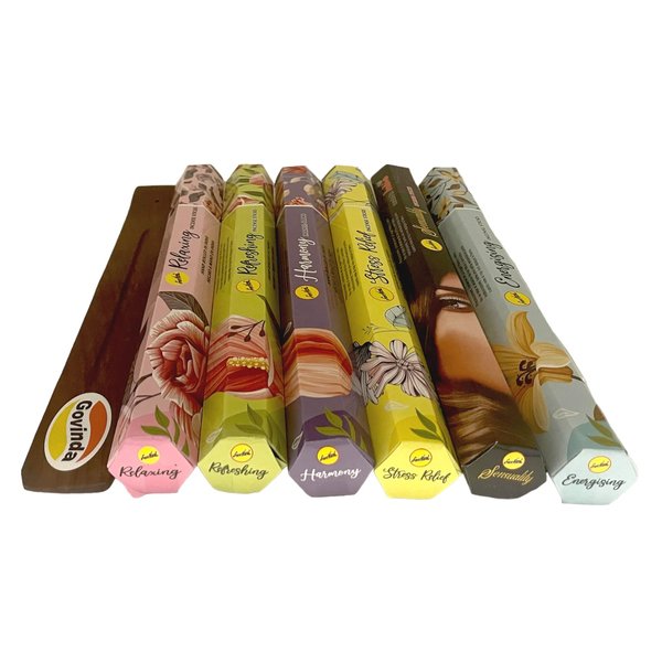 Sreevani Incense Sticks Variety Pack #10 and Incense Stick Holder Bundle with 6 Aromatherapy Fragrances