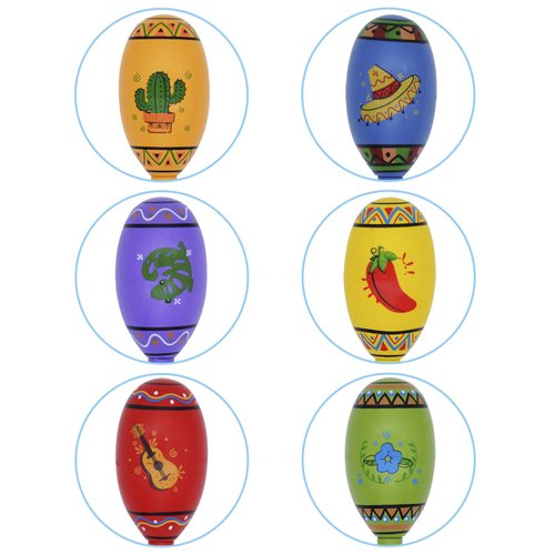 JOYIN 12 Mini Wooden Fiesta Maracas 6 Designs Noisemaker for Mexican Fiesta, Cinco De Mayo Party Favors, Musical Fun, Birthday Parties, Luau Party, Carnivals, Taco Tuesday Event
